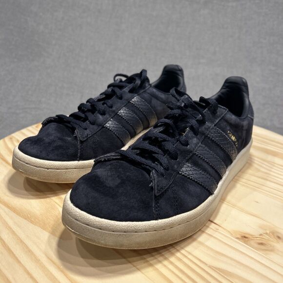 Adidas Campus Men Size 8 Navy Blue Gold Metallic Logo Sneakers Shoes - Picture 3 of 12